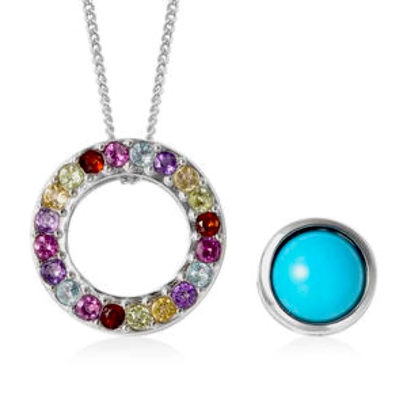 AMERICAN Natural Sleeping Beauty Turquoise and Multi Gemstone Halo Pendant - Picture 3 of 8